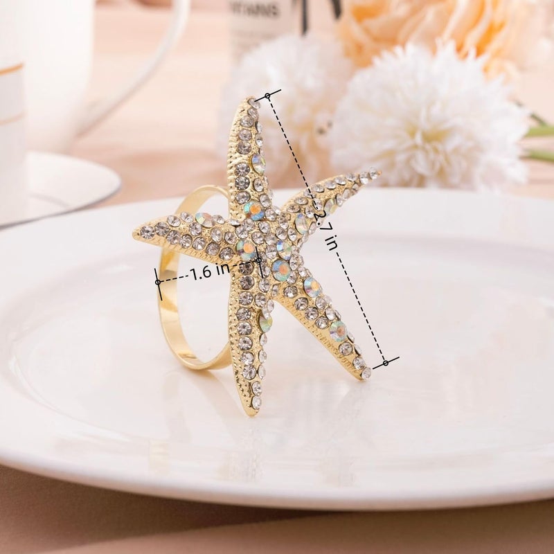 Joyindecor Crystal Starfish Napkin Rings - Rhinestone Coastal Nautical Napkin Ring Holders for Wedding Party, Beach/OceanTheme Dining Table Decoration Accessories (6) - Image 3